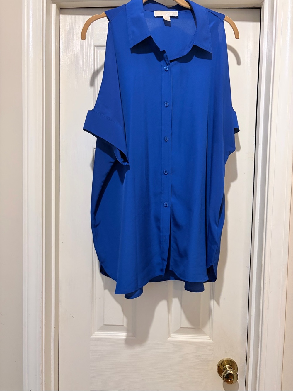 Michael Kors Royal Blue Short-Sleeve Cold Shoulder Button-Down Shirt